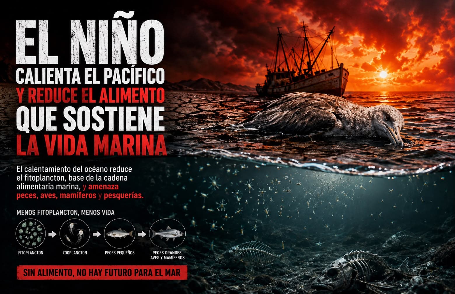 El Niño calienta el Pacífico y reduce el alimento que sostiene la vida marina