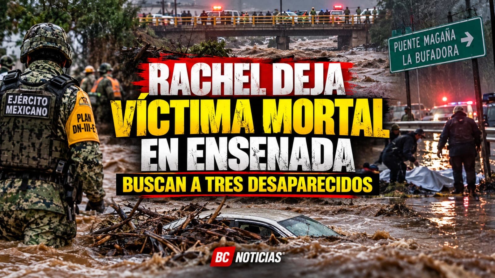 Rachel deja una víctima mortal en Ensenada; buscan a tres integrantes de una familia arrastrada por el arroyo El Pípila