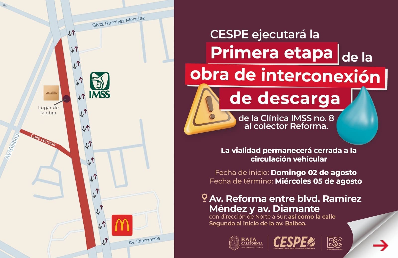 CESPE realizará obra de interconexión de la Clínica IMSS No. 8 al Colector Reforma en Ensenada