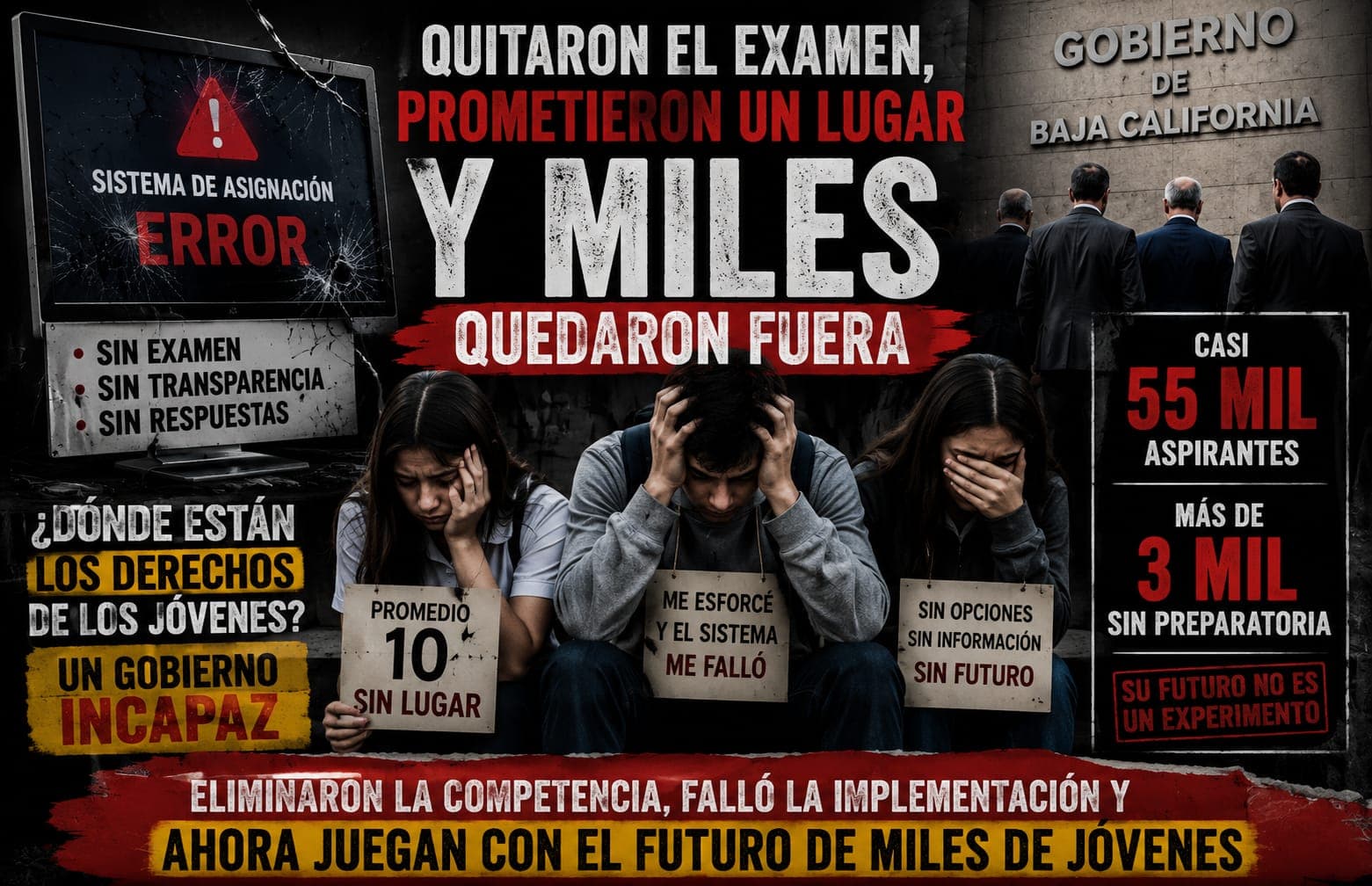 Quitaron el examen, prometieron un lugar y miles quedaron fuera: crisis por ingreso a preparatorias en BC