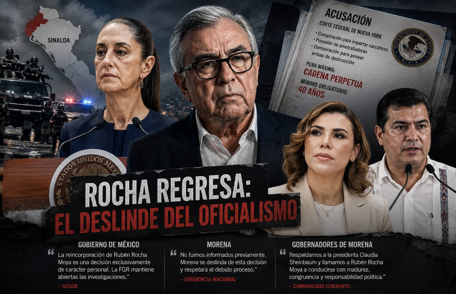 Rocha regresa al Gobierno de Sinaloa entre investigaciones abiertas y el deslinde de su propio partido