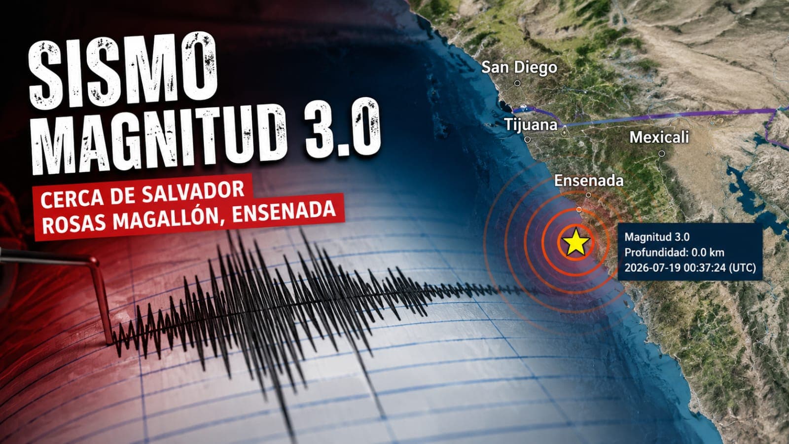Sismo de magnitud 3.0 sacude inmediaciones de Salvador Rosas Magallón, en Ensenada